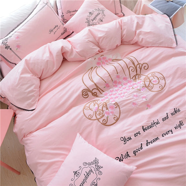 100% Cotton Kids Girls Pink Cat/ Unicorn Bedding Set - sleeklinen