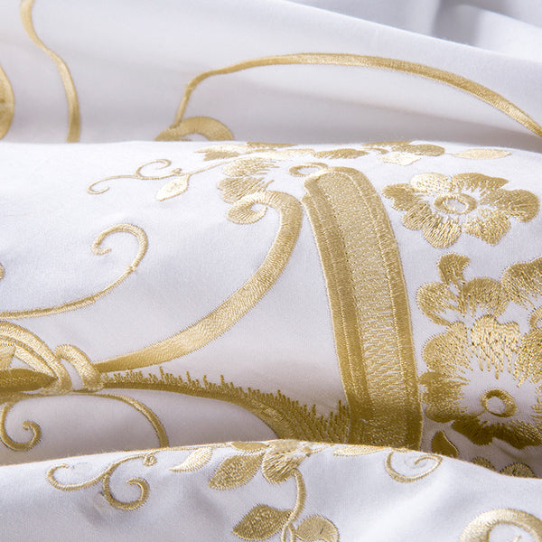 100% Egyptian Cotton Gold Embroidery Royal Bedding Set - sleeklinen