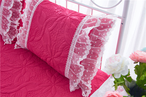 100% Cotton Thick Quilted Lace Bedding Set Princes Style kids/ Teens - sleeklinen
