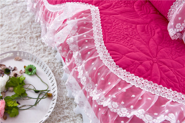 100% Cotton Thick Quilted Lace Bedding Set Princes Style kids/ Teens - sleeklinen