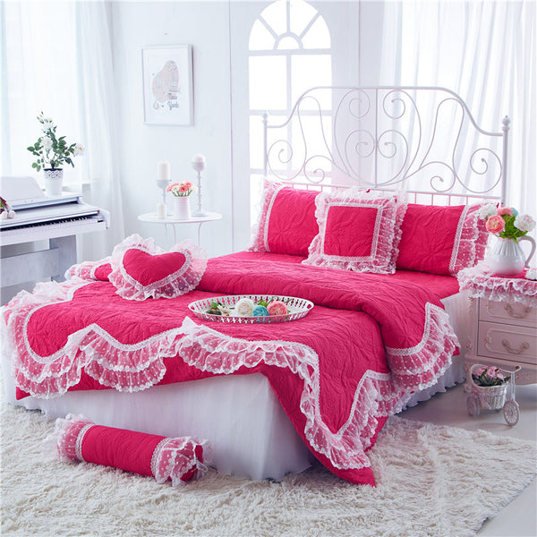 100% Cotton Thick Quilted Lace Bedding Set Princes Style kids/ Teens - sleeklinen