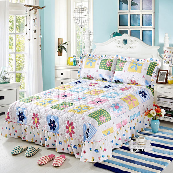 100% Cotton Soft Floral Bedding Set Vintage Style Ruffle Finish - sleeklinen