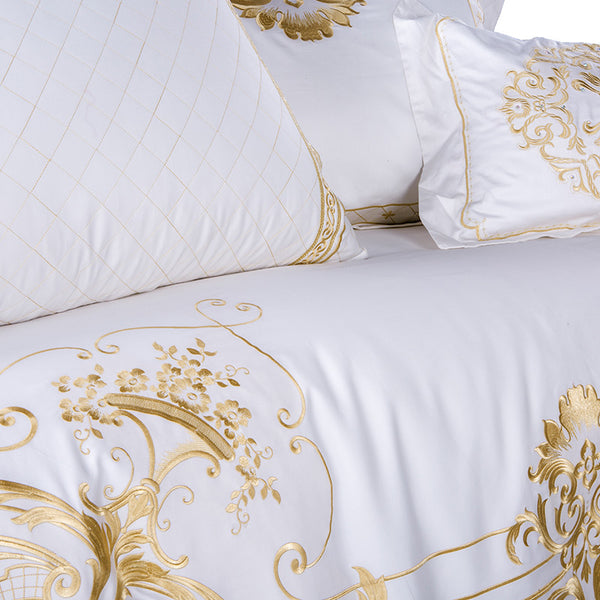 100% Egyptian Cotton Gold Embroidery Royal Bedding Set - sleeklinen