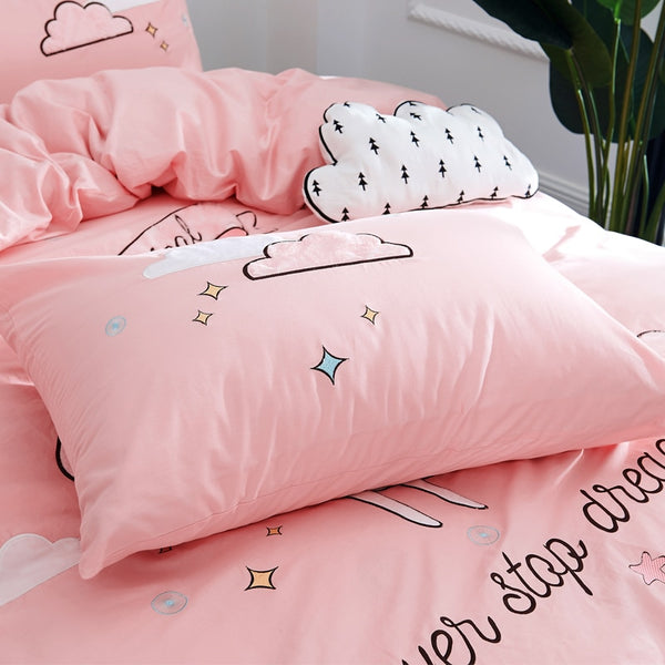100% Cotton Kids Girls Pink Cat/ Unicorn Bedding Set - sleeklinen