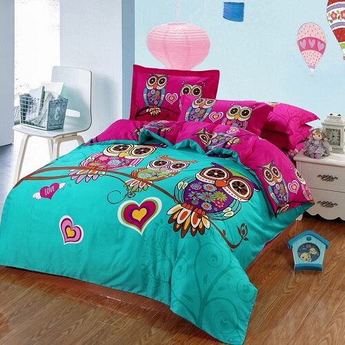 100% Cotton 3d Owl Bedding Set For Teen/Kids Girls - sleeklinen