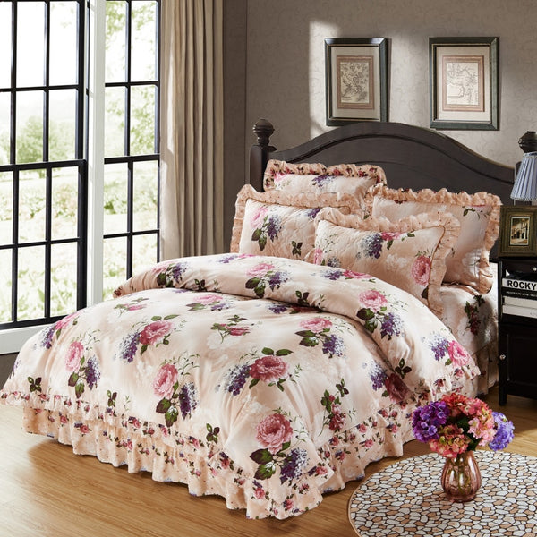 100% Cotton Soft Floral Bedding Set Vintage Style Ruffle Finish - sleeklinen