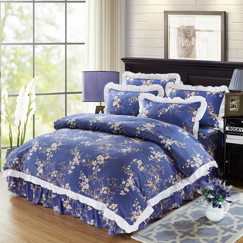 100% Cotton Soft Floral Bedding Set Vintage Style Ruffle Finish - sleeklinen
