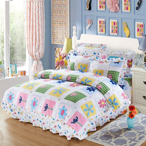 100% Cotton Soft Floral Bedding Set Vintage Style Ruffle Finish - sleeklinen