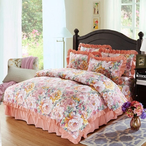 100% Cotton Soft Floral Bedding Set Vintage Style Ruffle Finish - sleeklinen
