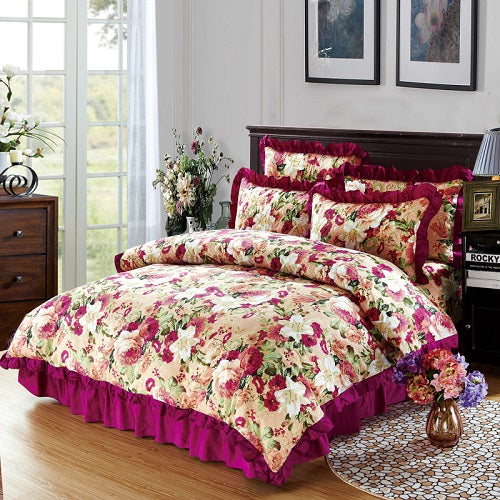 100% Cotton Soft Floral Bedding Set Vintage Style Ruffle Finish - sleeklinen