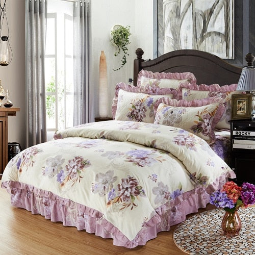 100% Cotton Soft Floral Bedding Set Vintage Style Ruffle Finish - sleeklinen