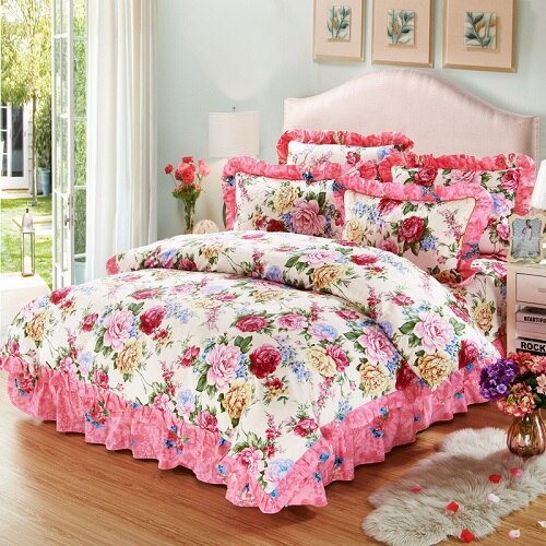 100% Cotton Soft Floral Bedding Set Vintage Style Ruffle Finish - sleeklinen