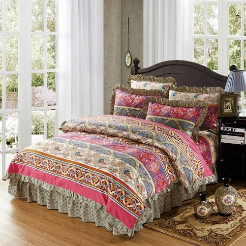 100% Cotton Soft Floral Bedding Set Vintage Style Ruffle Finish - sleeklinen