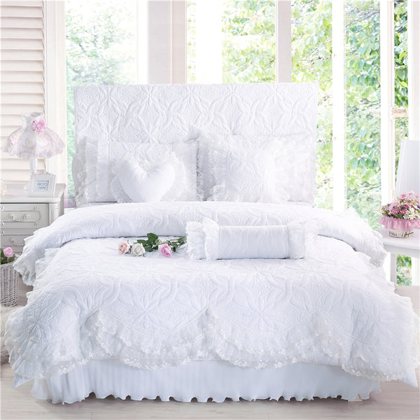100% Cotton Thick Quilted Lace Bedding Set Princes Style kids/ Teens - sleeklinen