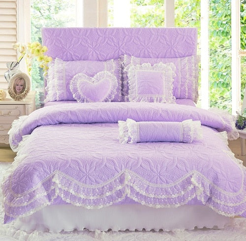 100% Cotton Thick Quilted Lace Bedding Set Princes Style kids/ Teens - sleeklinen