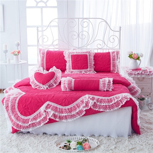 100% Cotton Thick Quilted Lace Bedding Set Princes Style kids/ Teens - sleeklinen