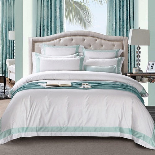 Hotel Style Framed White Bedding Set 100% Egyptian Cotton - sleeklinen
