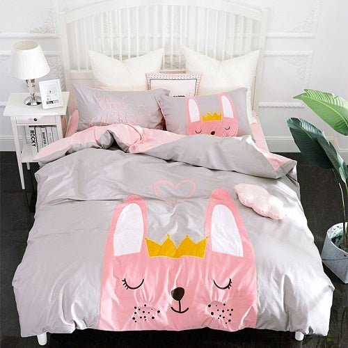 100% Cotton Kids Girls Pink Cat/ Unicorn Bedding Set - sleeklinen