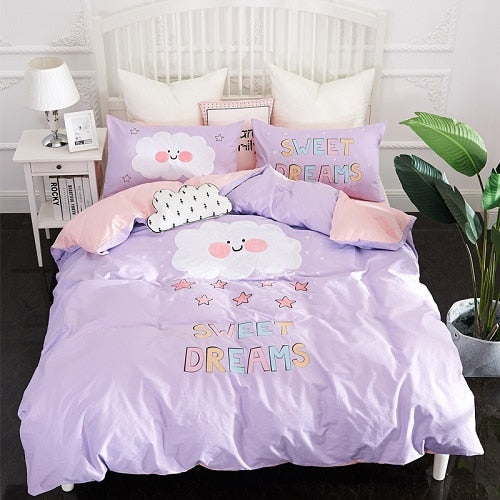 100% Cotton Kids Girls Pink Cat/ Unicorn Bedding Set - sleeklinen