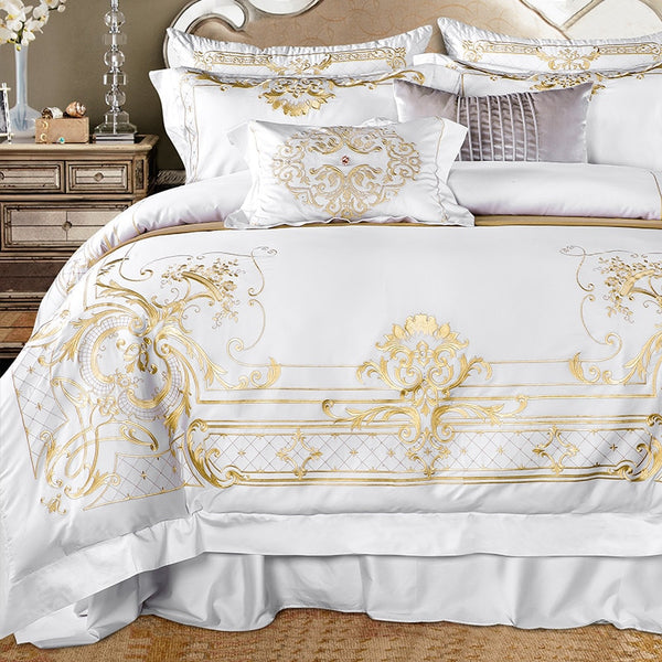 100% Egyptian Cotton Gold Embroidery Royal Bedding Set - sleeklinen