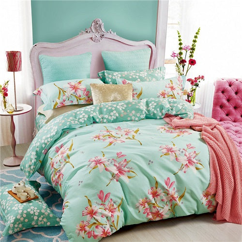 100% Cotton Soft Fresh Floral Print Bedding Set Adults/ Kids - sleeklinen