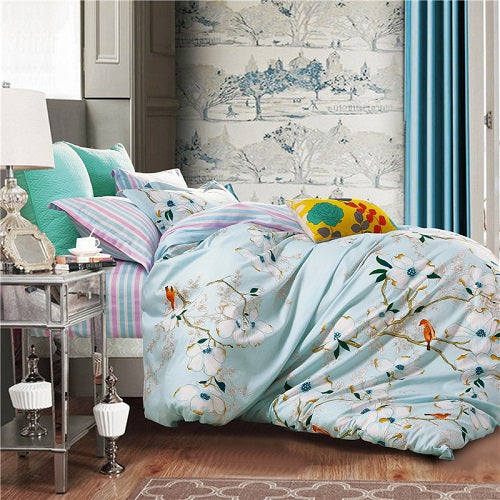 100% Cotton Soft Fresh Floral Print Bedding Set Adults - sleeklinen