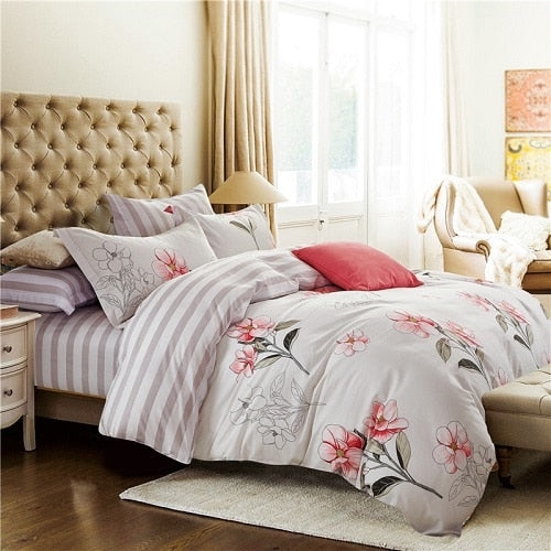 100% Cotton Soft Fresh Floral Print Bedding Set Adults - sleeklinen