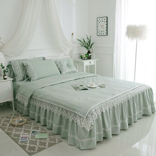90's Ruffle Lace 100%Cotton Bedding Set 4/7 PC - sleeklinen