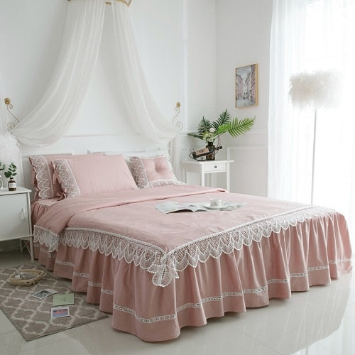 90's Ruffle Lace 100%Cotton Bedding Set 4/7 PC - sleeklinen