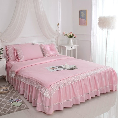 90's Ruffle Lace 100%Cotton Bedding Set 4/7 PC - sleeklinen